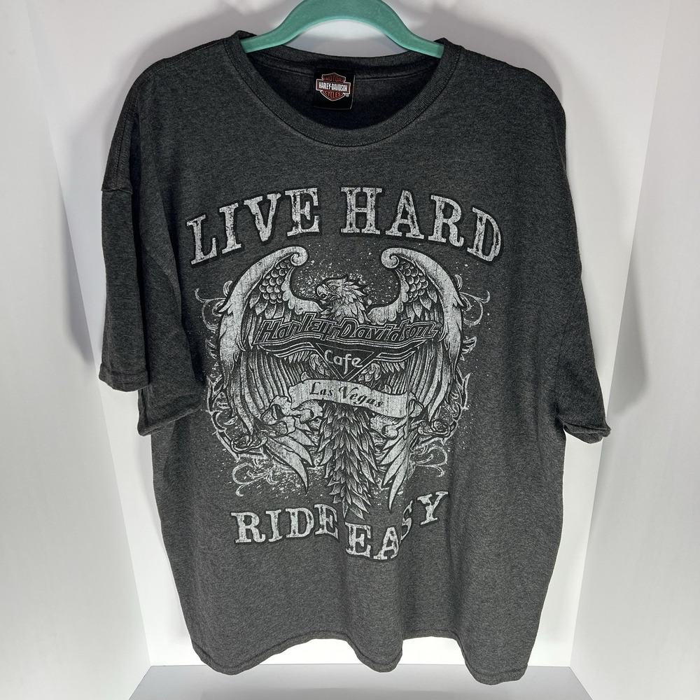 Harley Davidson Cafe Las Vegas Short Sleeve Shirt Men's 2XL Motorcycles Gray EUC